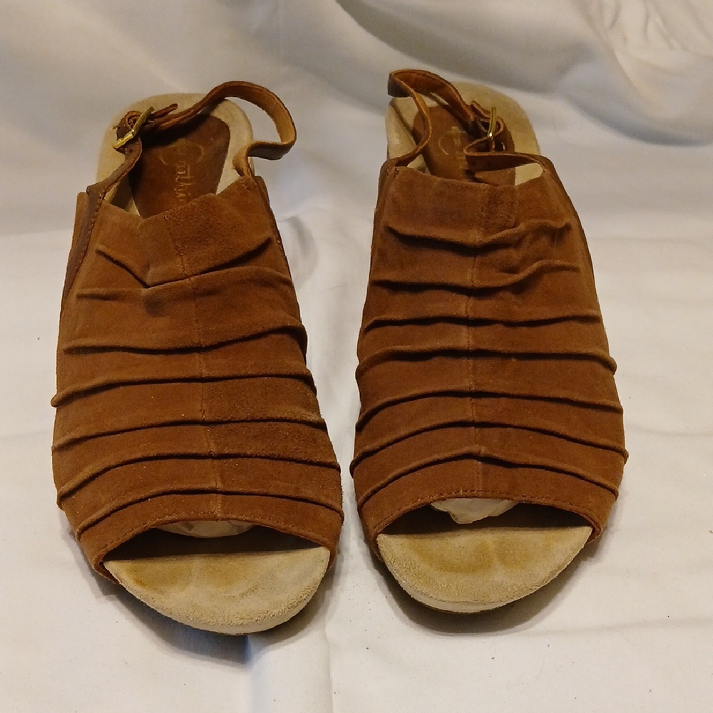 Earthies Brown Suede Leather Slingback Sandals size 9.5